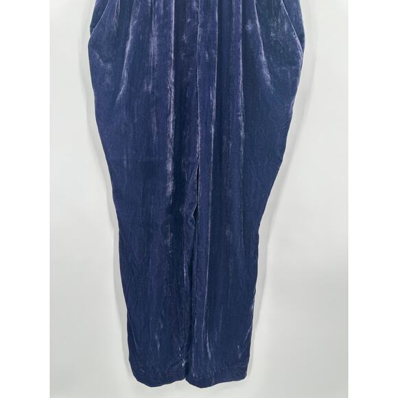 Ann Taylor LOFT Halter Crushed Velvet Jumpsuit Tie Back Straight Leg Blue Petite - Picture 7 of 13